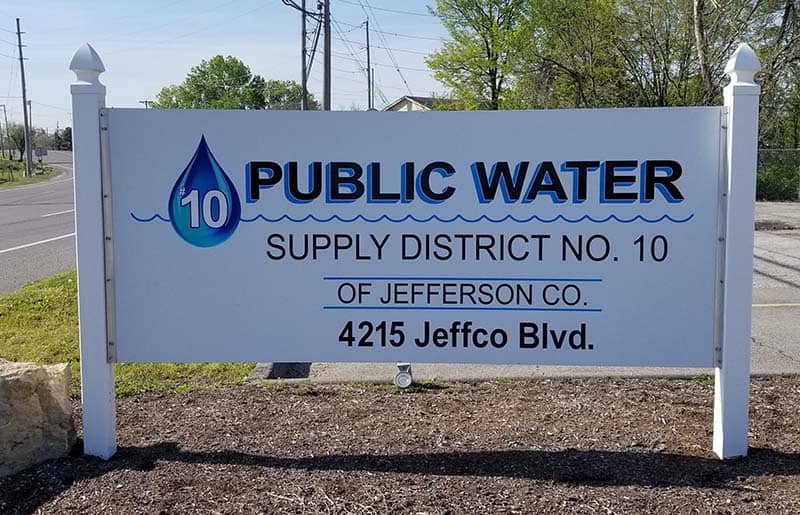 Public Water Supply District No. 10 sign at 4215 Jeffco Boulevard